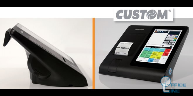 Il Custom Fusion, un nuovo punto cassa moderno e flessibile che include in un PC-POS All-In-One, una stampante fiscale da 80 mm ad alta velocità, oltre che il giornale elettronico ed il display cliente integrato.