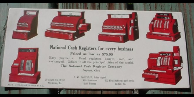 Pubblicità di azienda di vendita e assistenza di Registratori di cassa (National Cash Register).