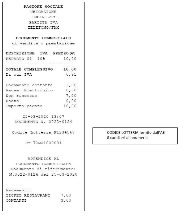 Esempio di documento commerciale con lotteria degli scontrini